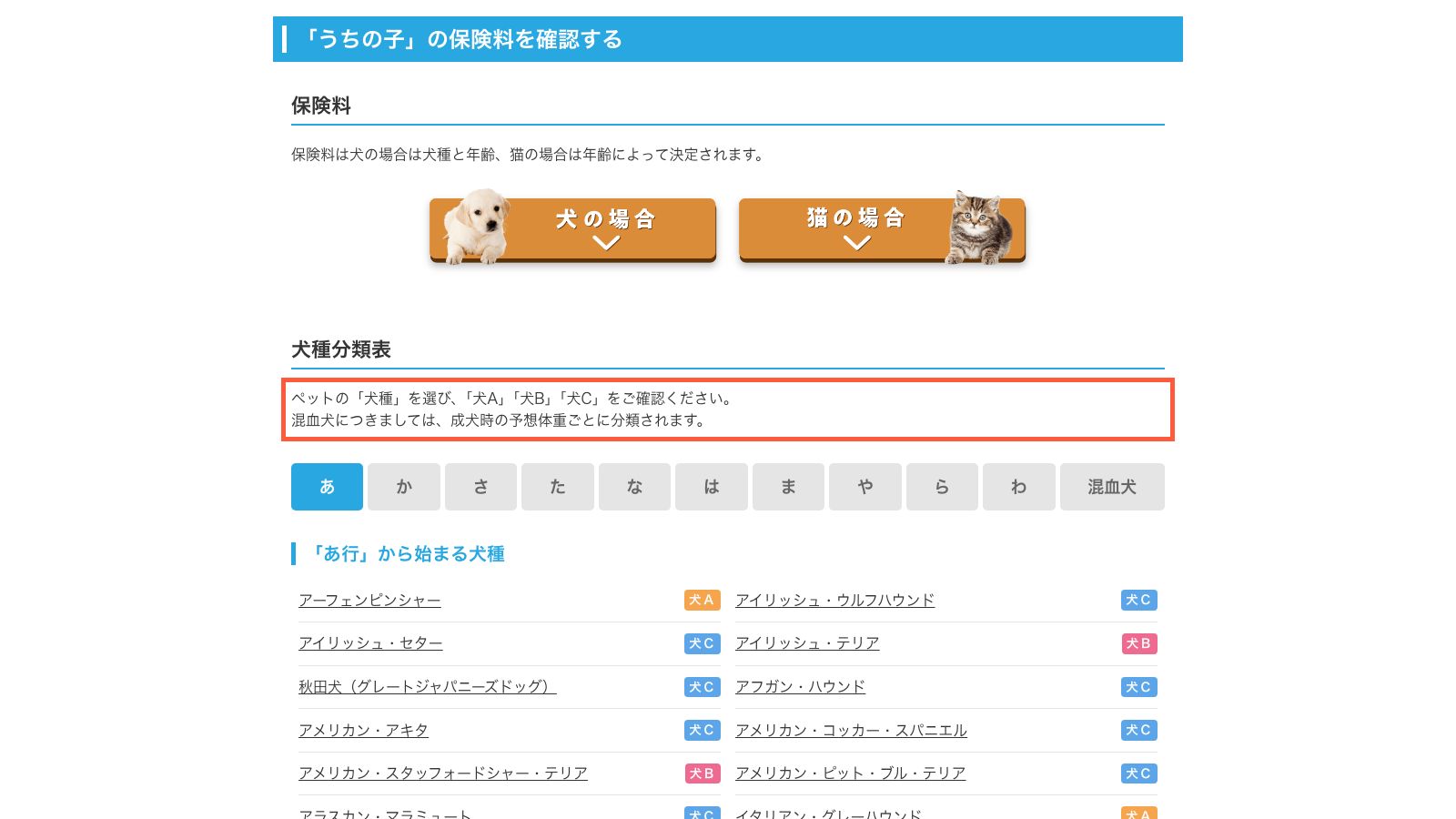 アイペット「うちの子」犬の保険料ページ
